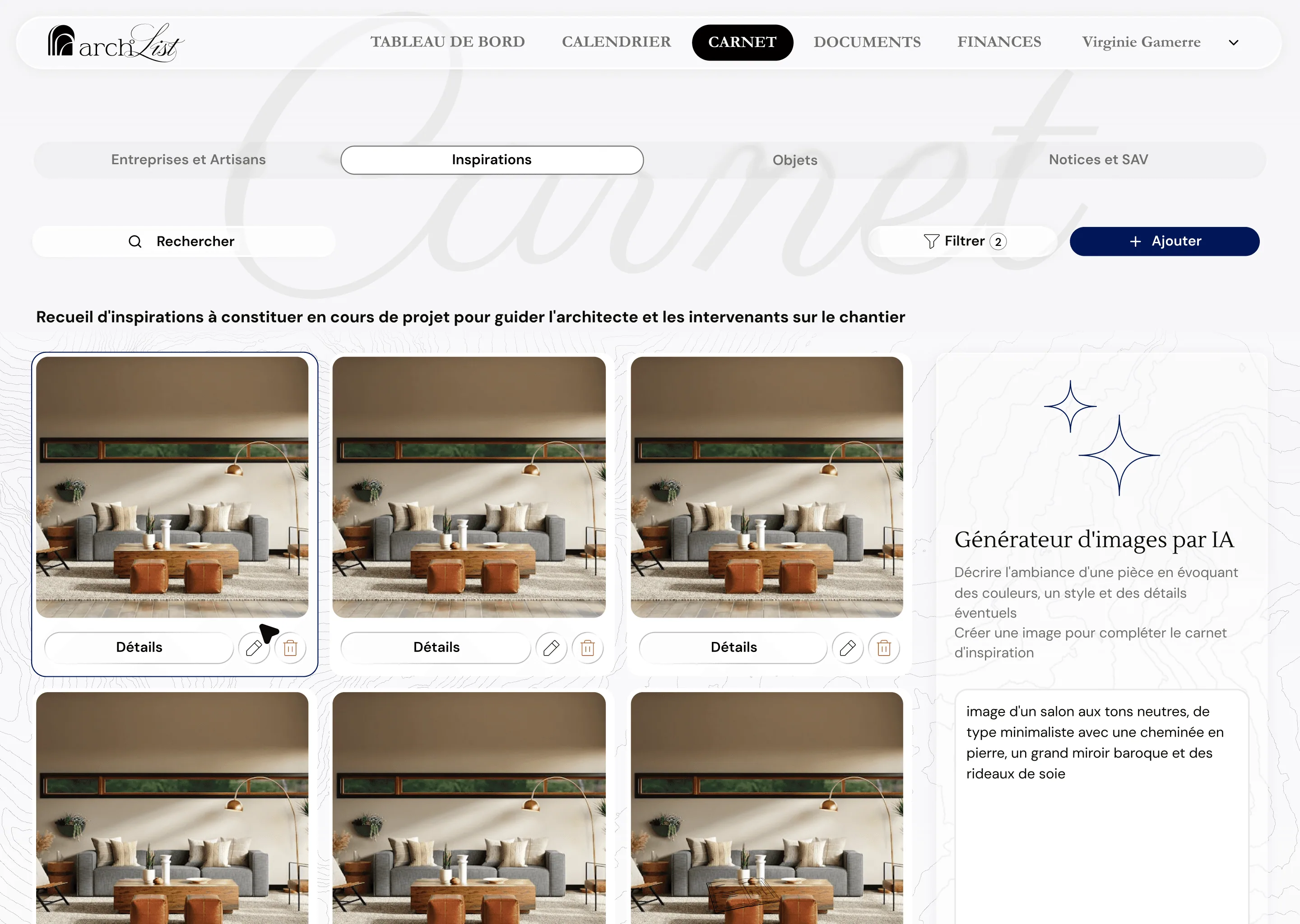 Archlist screen